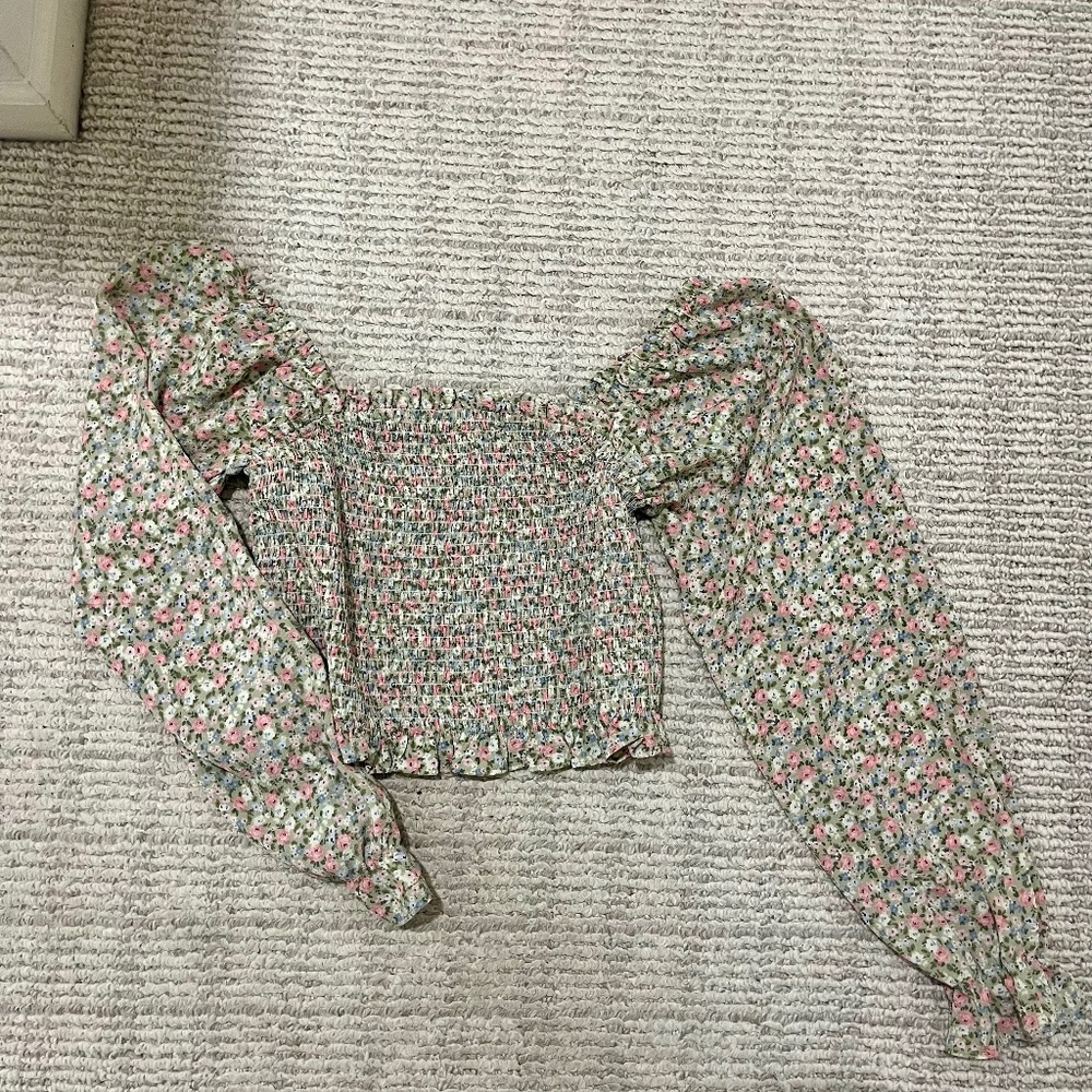 Floral Smocked Off the Shoulder Shirt
